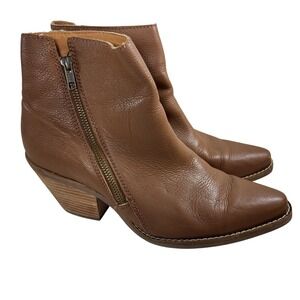 Dingo Brown Leather Ankle Booties Western Style Side Zip‎ Size 9.5M